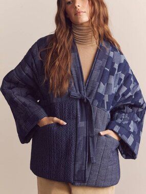 Quilted Denim Patchwork Kimono Coat